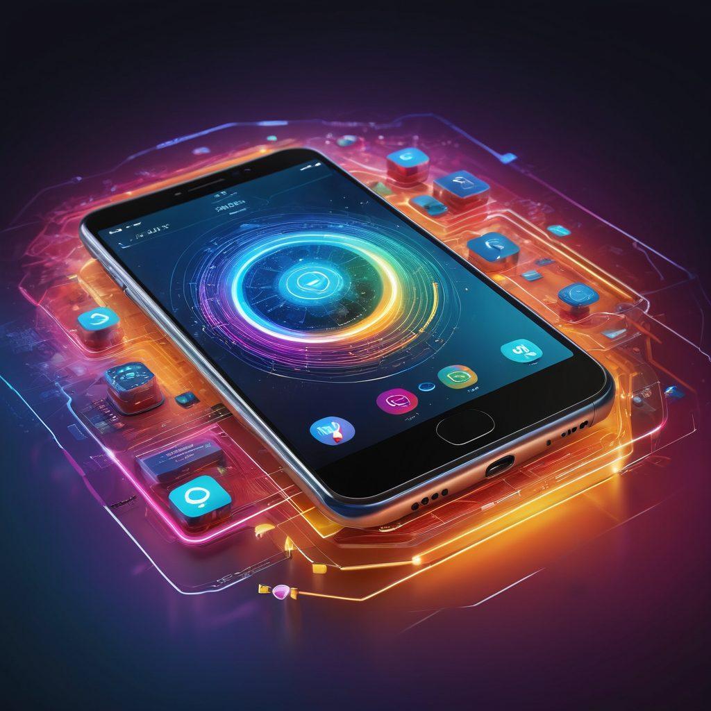 A visually engaging, futuristic smartphone with a glowing lock symbol overlayed, symbolizing mobile carrier constraints. Surrounding the phone are vibrant icons representing various solutions, such as unlocked signals, open networks, and global connectivity. The background features a digital landscape with abstract representations of data flows and global maps. The overall tone should convey empowerment and technological advancement. super-realistic. vibrant colors. 3D.